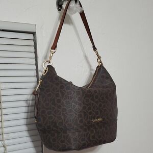 Calvin Klein Signature Dark Brown Hobo Shoulder Bag